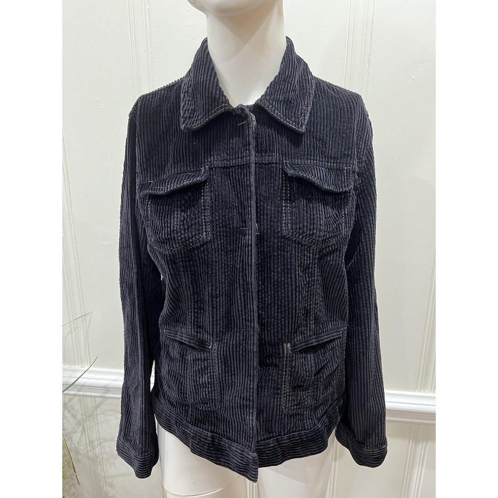 J Jill Women's Black Snap Button Down Corduroy Jacket Small broken snap on cuff
